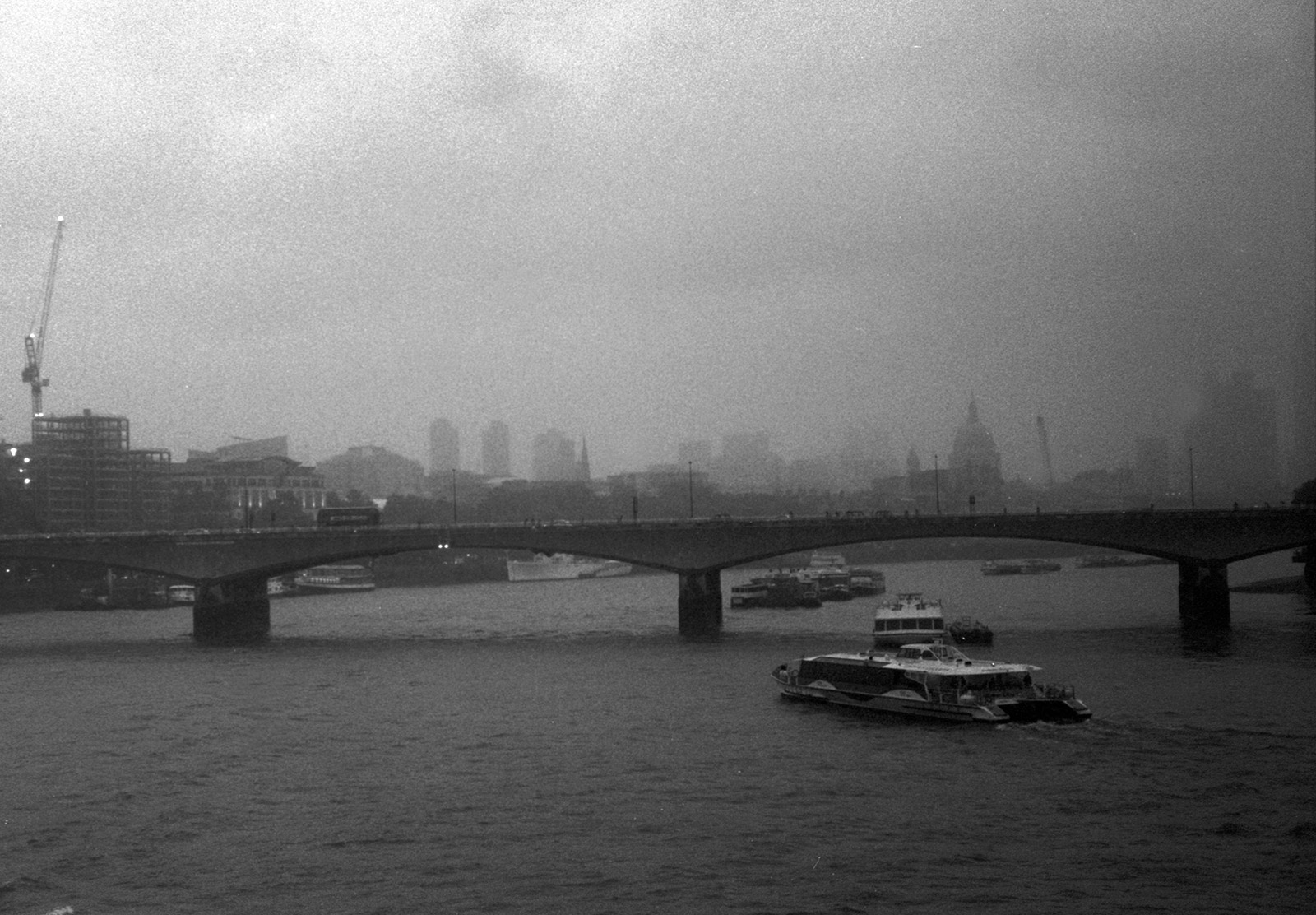 Misty view over city