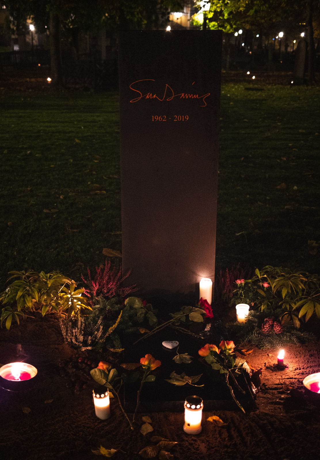 Candles around grave