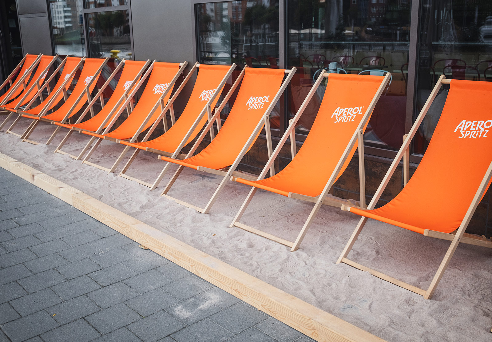 Row of Aperol Spritz branded chairs