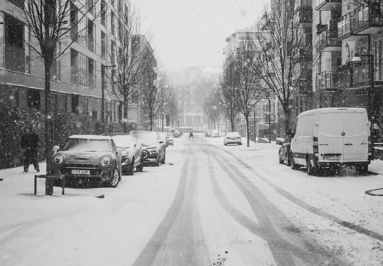 Tyre marks in snow covered roads