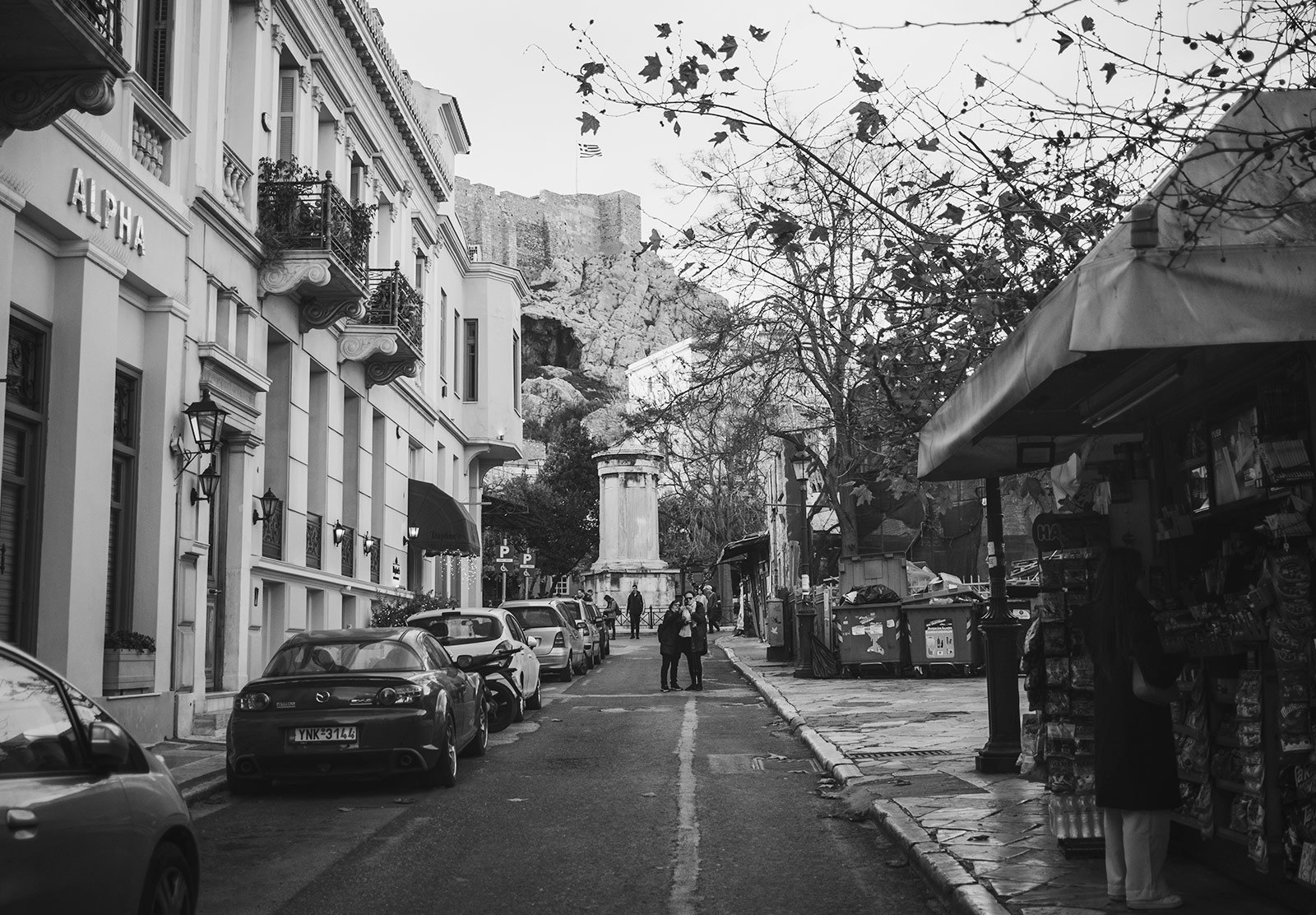 Car lined old street