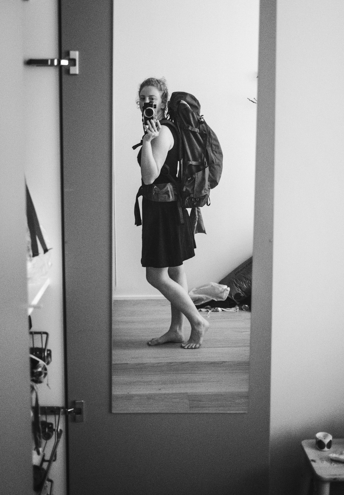 Woman wearing a large backpack
