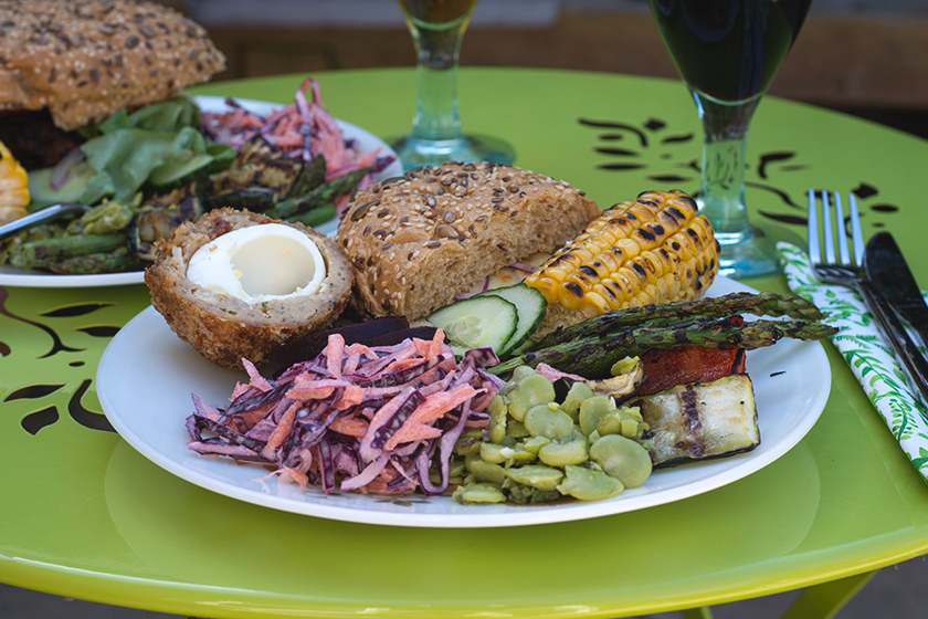 Mixed bbq food on plate