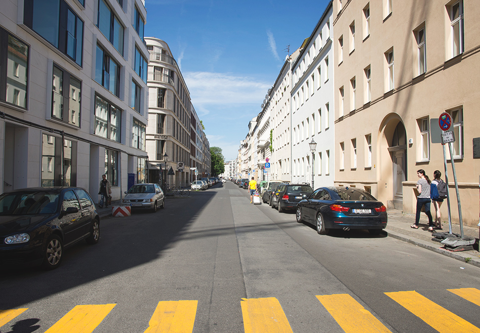 Pastel buildings and road