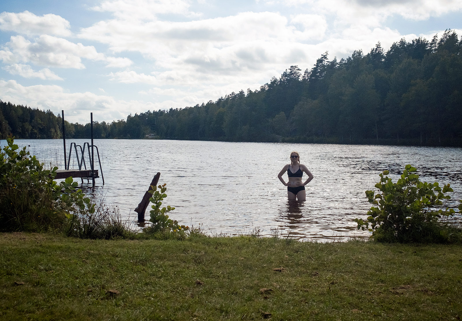 Woman standing in a lake