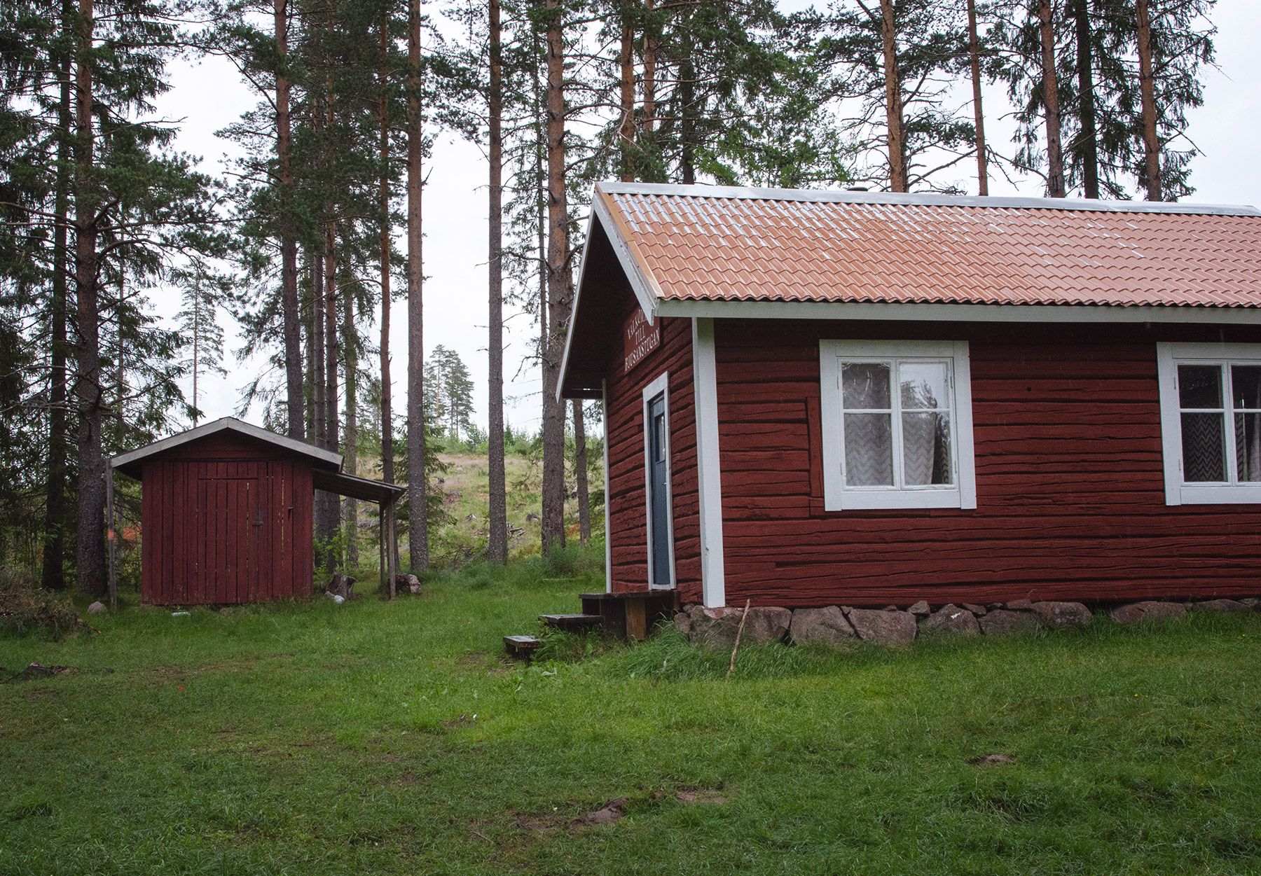 Pained wooden cabin