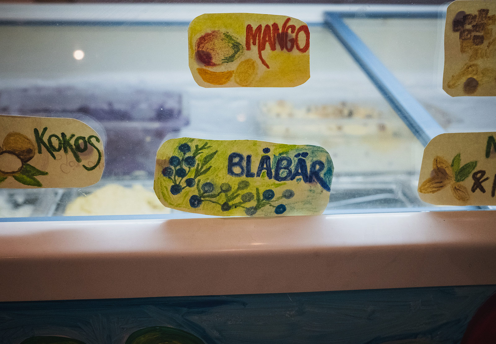 Hand coloured blueberry ice-cream sign
