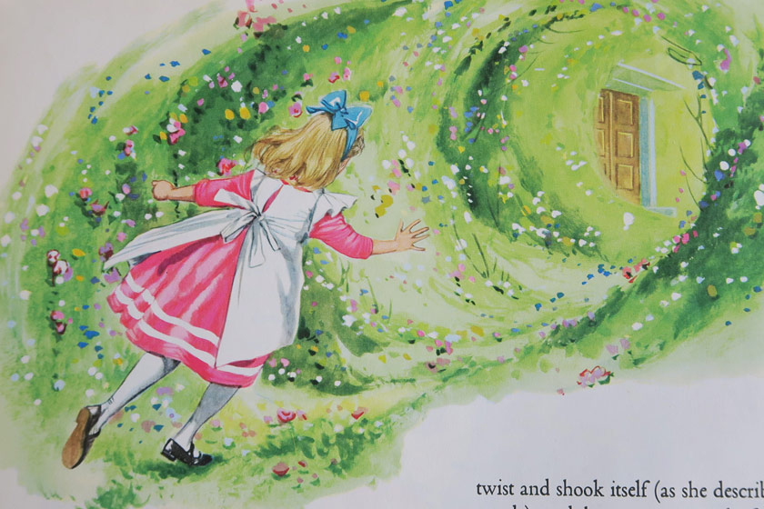 Illustration of Alice in garden