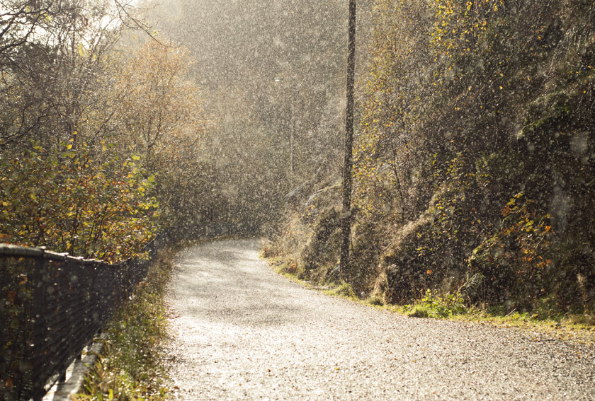 Rain and sun on mountain path