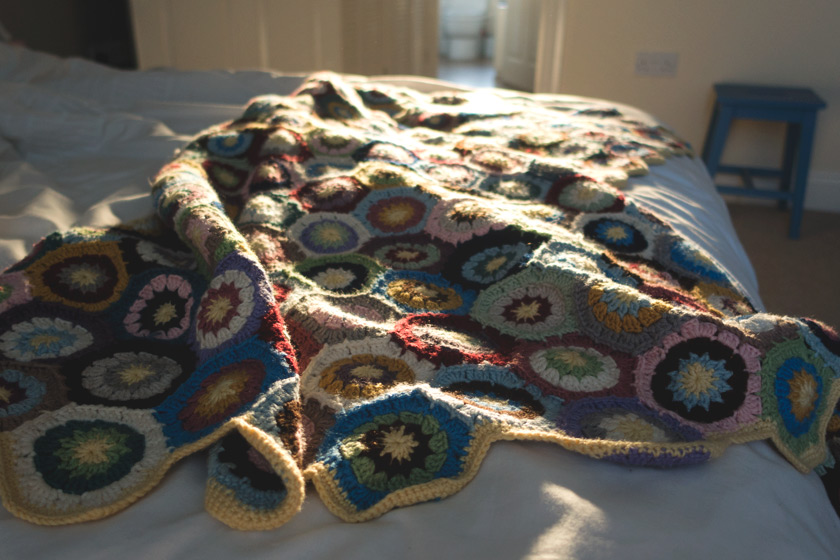 Crochet blanket in the sun