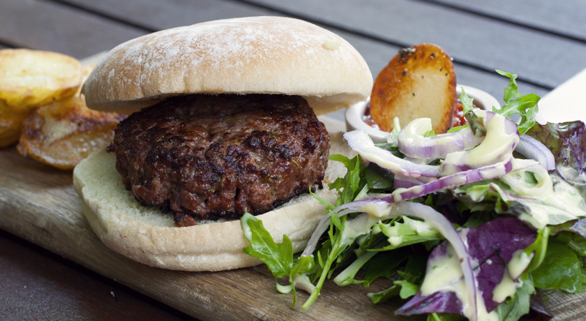 Burger and saute potatoes