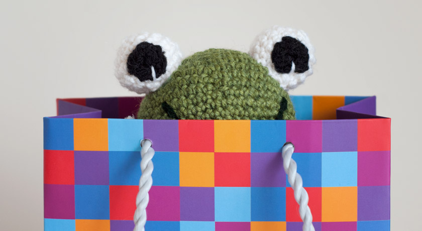 Green crochet frog