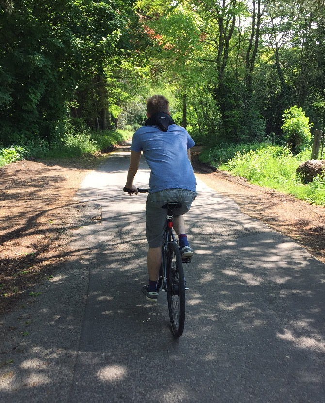 Cycling along a country lane