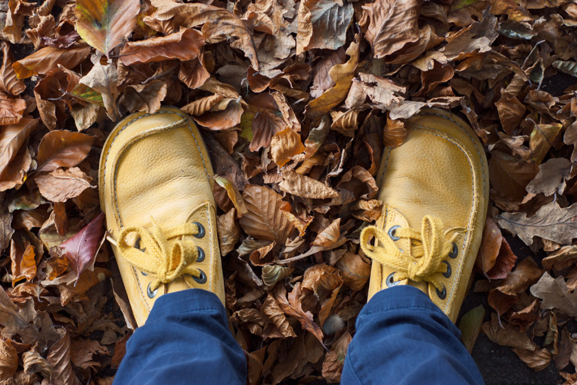 Standing on leaf pile