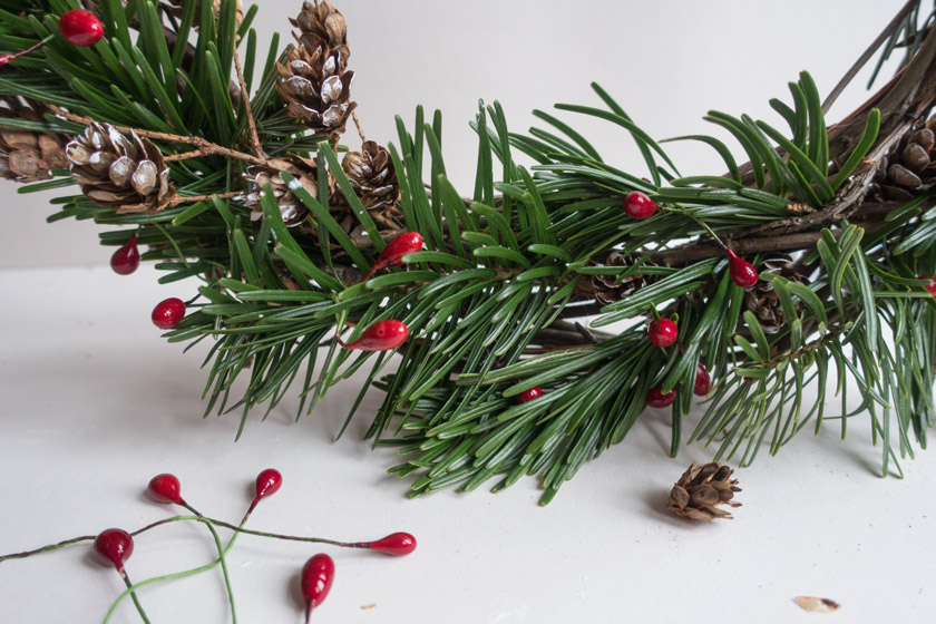 Glass berries woven in wreath