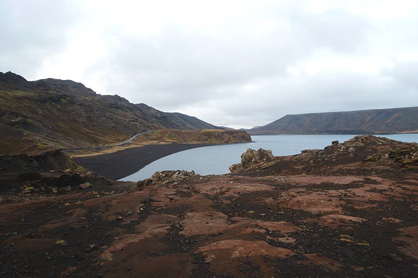 View over rocks to lake