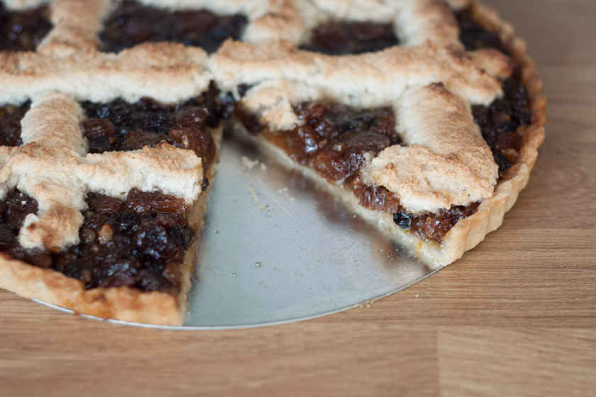 Slice cut from mincemeat tart