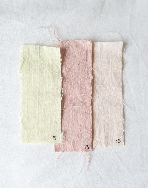 Pink and green fabric swatches