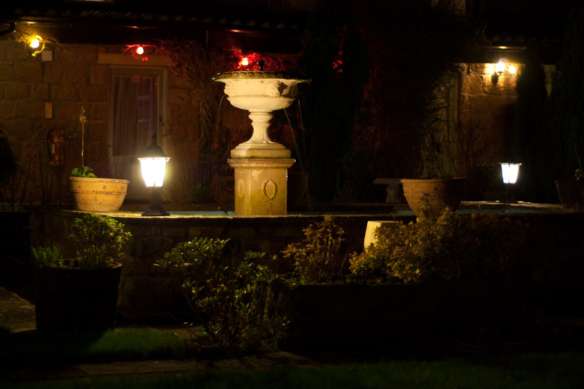Courtyard lit up at night