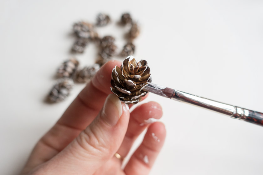 Painting pinecones with paint