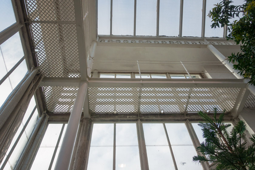 Metal glass house interior
