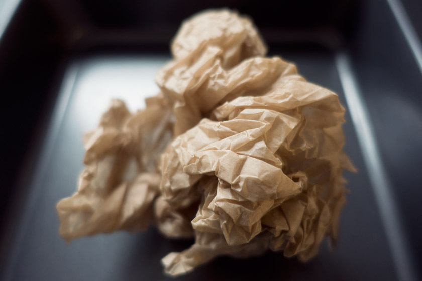 Scrunched baking parchment