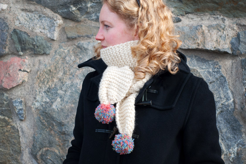 Cream pompom scarf