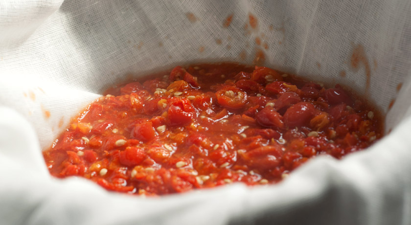Straining rosehip syrup