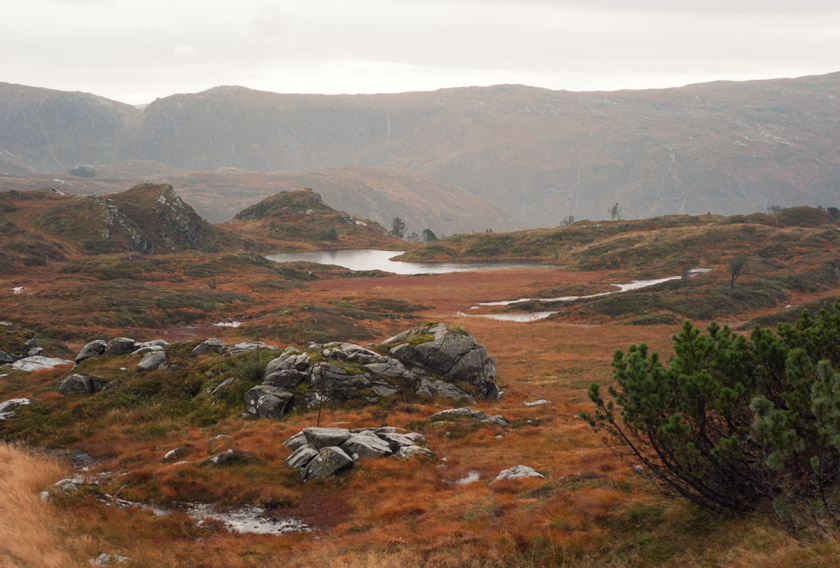 Orange mountain landscape and lake