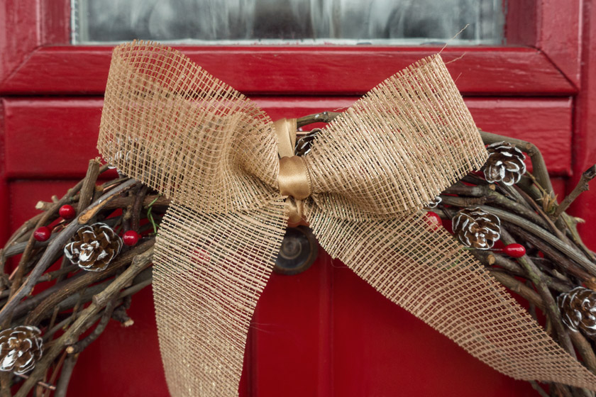 Closeup of hessian bow