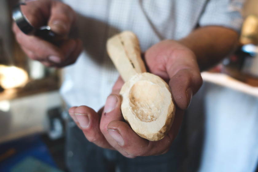 Wood carving in hand
