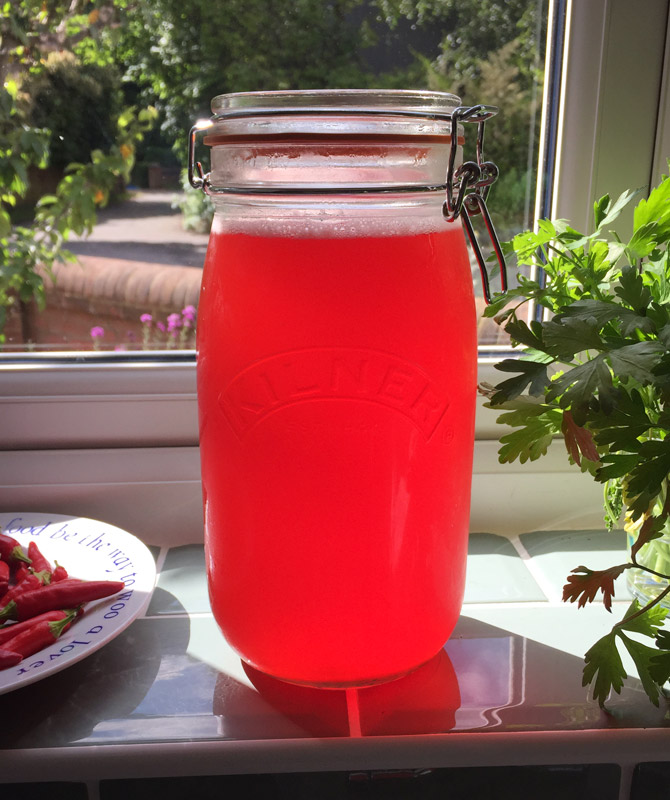 Bright red strawberry cordial