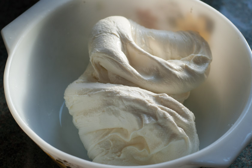 Stretched ball of mozzarella