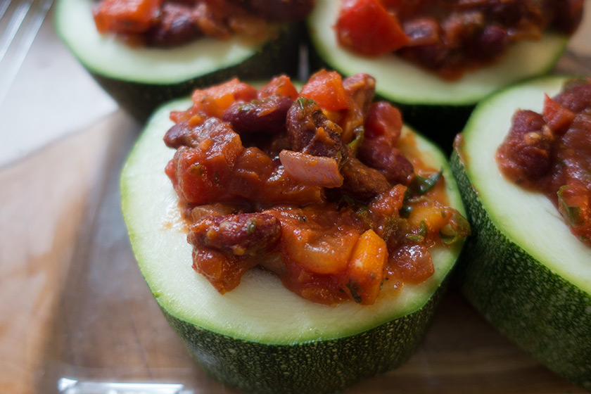 Marrow stuffed with beans