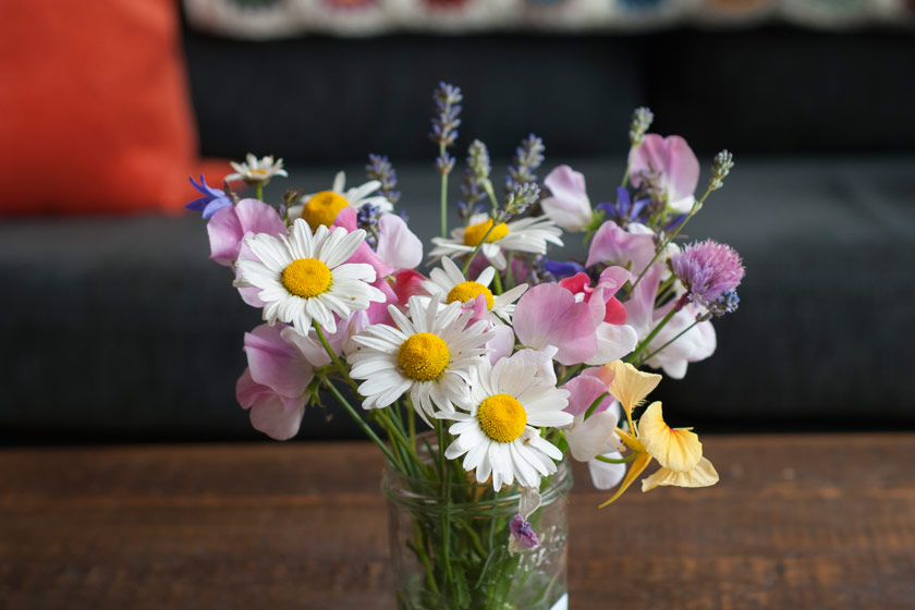Jar of mixed flowers