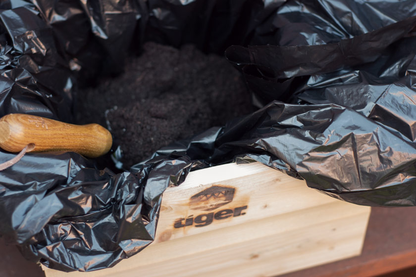 Soil in wood planter