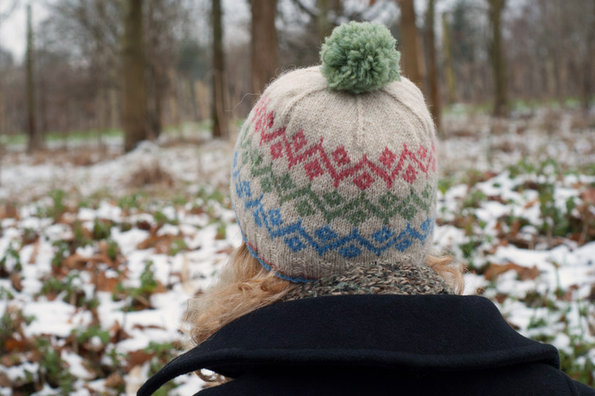 Back of knitted hat with bobble