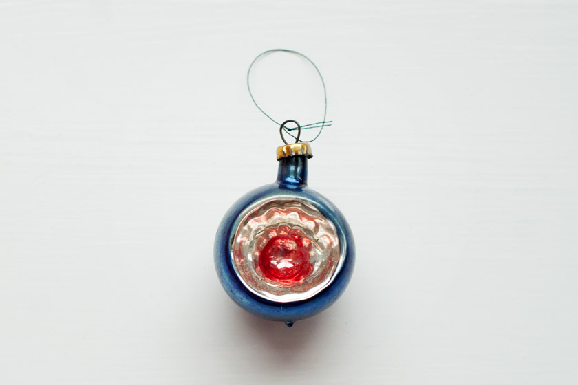 Blue red and silver glass bauble