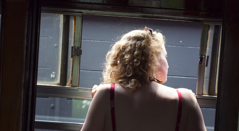 Looking out a steam train window