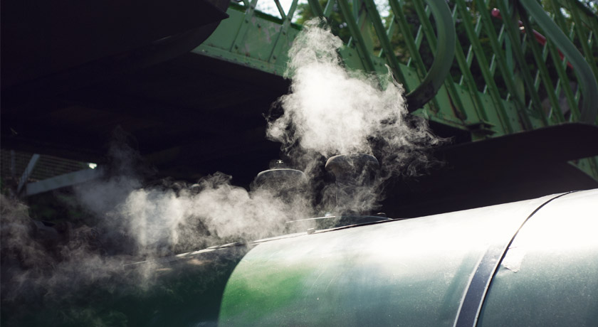 Steam rising from train