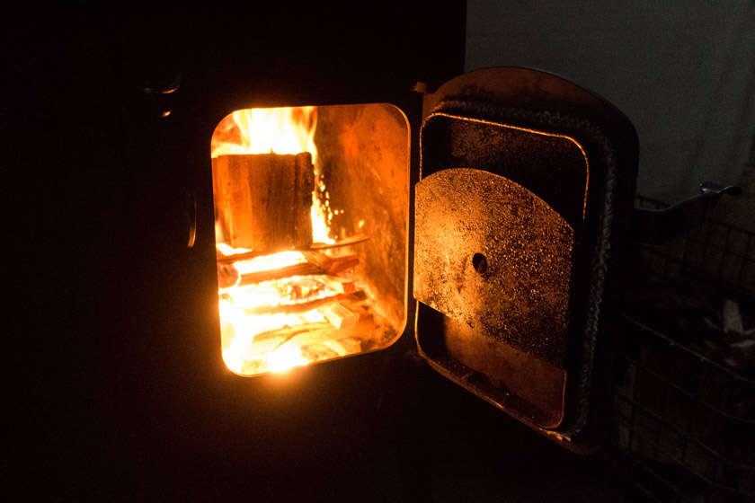 Flames inside wood burner