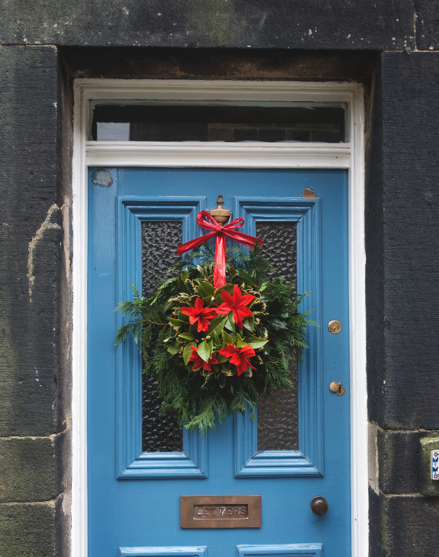 Wreath on blue door