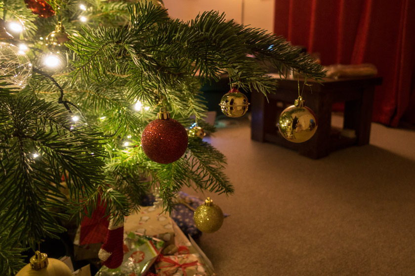 Baubles hanging on branches