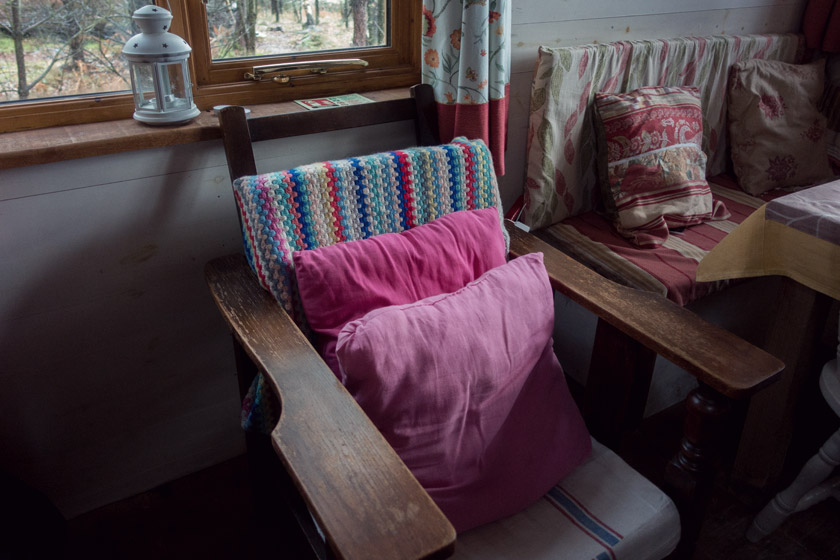 Chair with crochet blanket