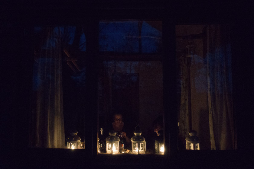 Lanterns in cabin window