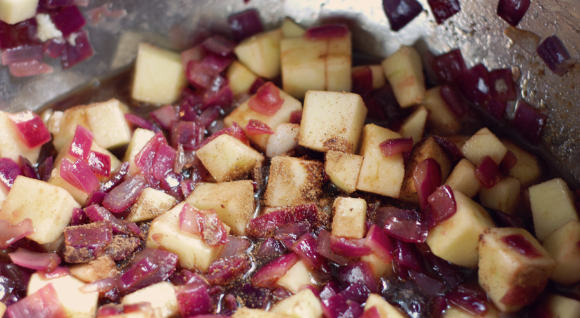 Bramley apple and red onion chutney ingredients