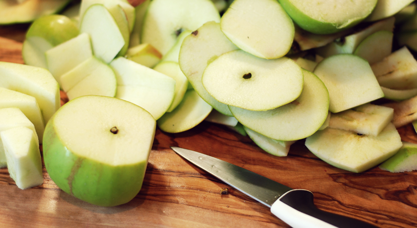 Peeled bramley apples