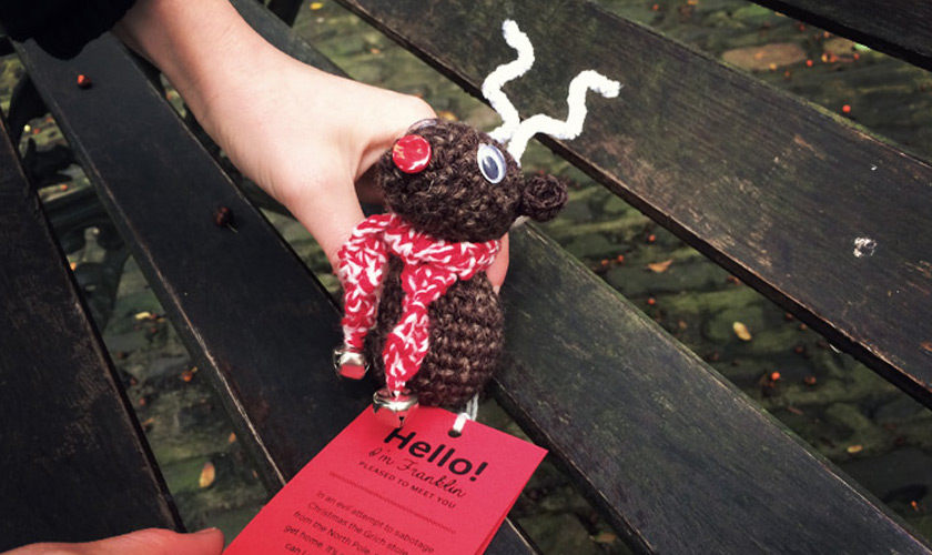 Christmas reindeer yarnbombing