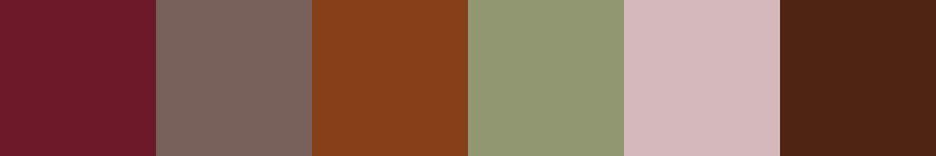 Warm reds, oranges and green colour scheme
