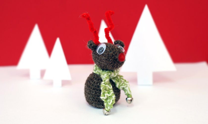 Crochet reindeer and scarf will bells